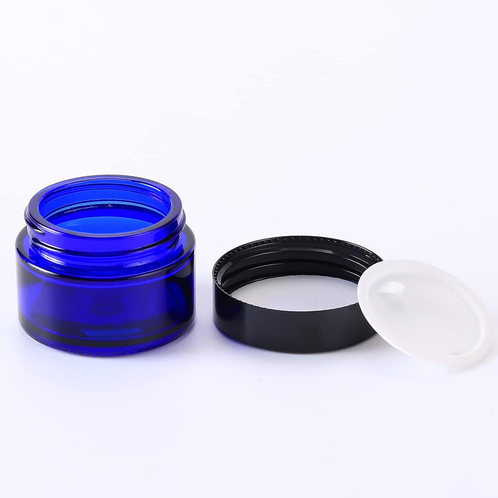 1 oz Glass Container Jar with Lid, Small Empty Cosmetic Round for Cream, Lotion (Blue)