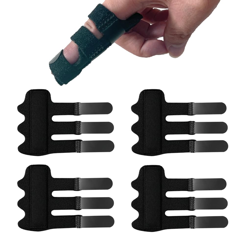 Trigger Finger Splints (4Pcs), Upgraded Finger Splint Finger Brace with 3 Fixing Strap for Mallet Finger, Broken Finger Protector, Knuckle Immobilization, Straightening Support, Arthritis Pain Relief