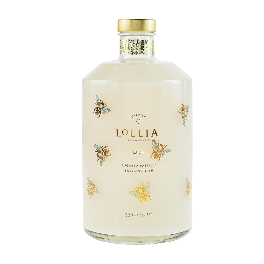 Lollia Wish Bubble Bath, 33.8 fl. oz., Sugared Pastille Scent, Gentle & Moisturizing Luxury Bubble Bath Soap with Hydrating Ingredients, Body Skin Care for Women