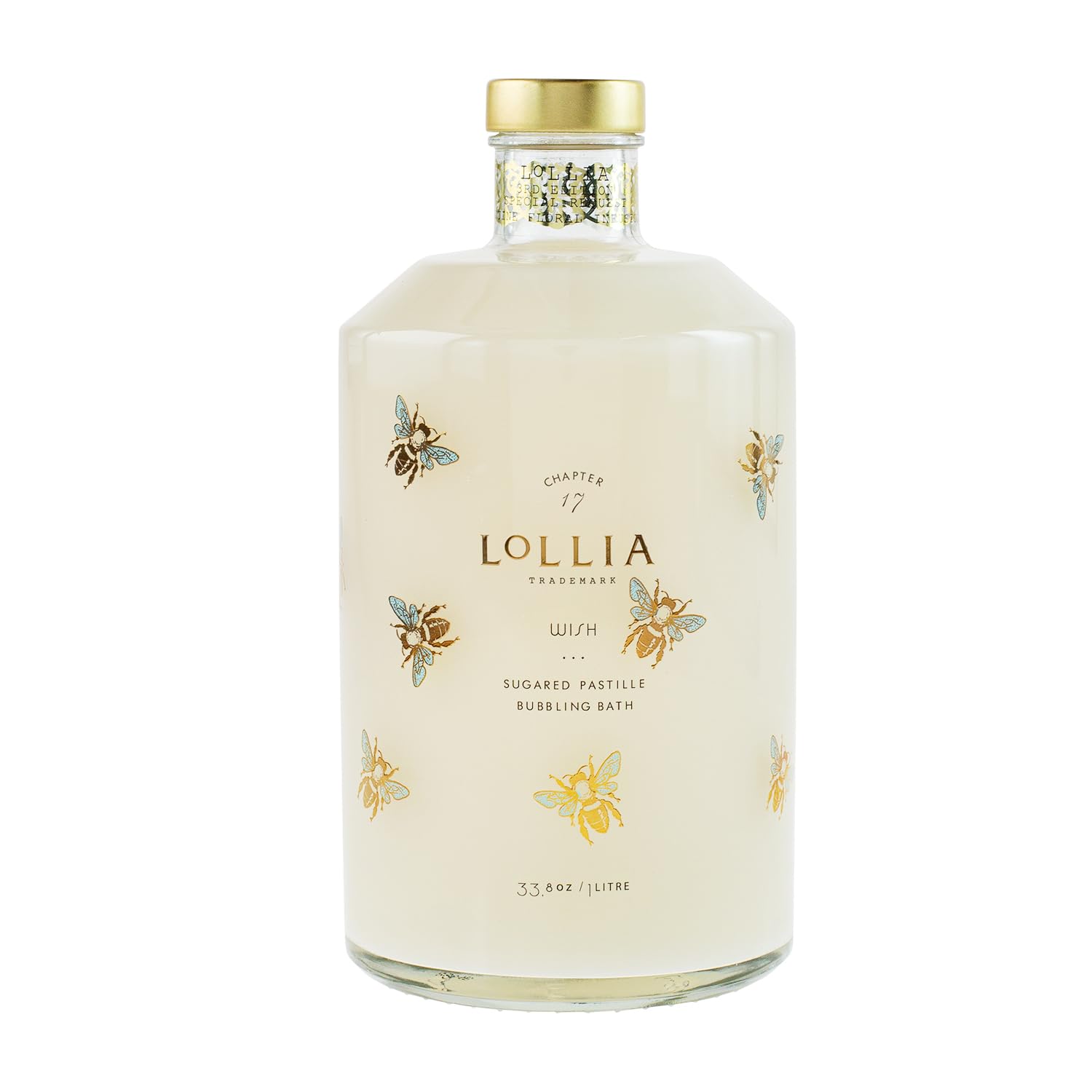 Lollia Wish Bubble Bath, 33.8 fl. oz., Sugared Pastille Scent, Gentle & Moisturizing Luxury Bubble Bath Soap with Hydrating Ingredients, Body Skin Care for Women