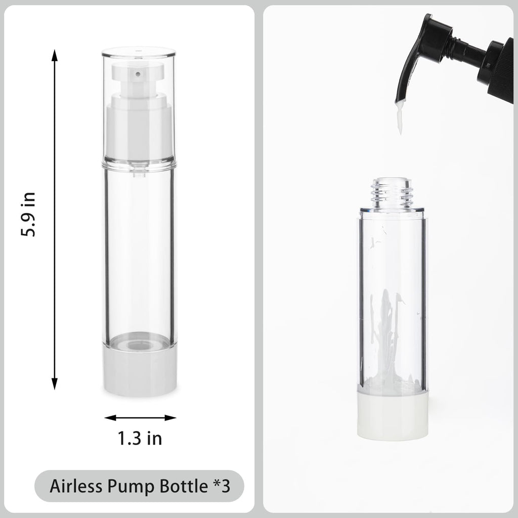 1.7OZ/50ML Clear Airless Pump Bottles, Lotion Dispenser Travel with Pump, Vacuum Plastic Travel Size Lotion Bottle for Foundation, Creams, Cosmetic(3 Pack)