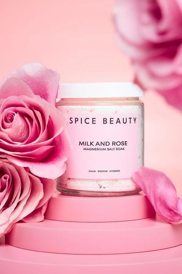 Radiant Skin Duo - Goat Milk & Rose Body Scrub - Magnesium Salt Soak - in-Shower Moisturizer with Hydrating Coconut Oil - Epsom & Magnesium Bath Soak for Muscle Relaxation