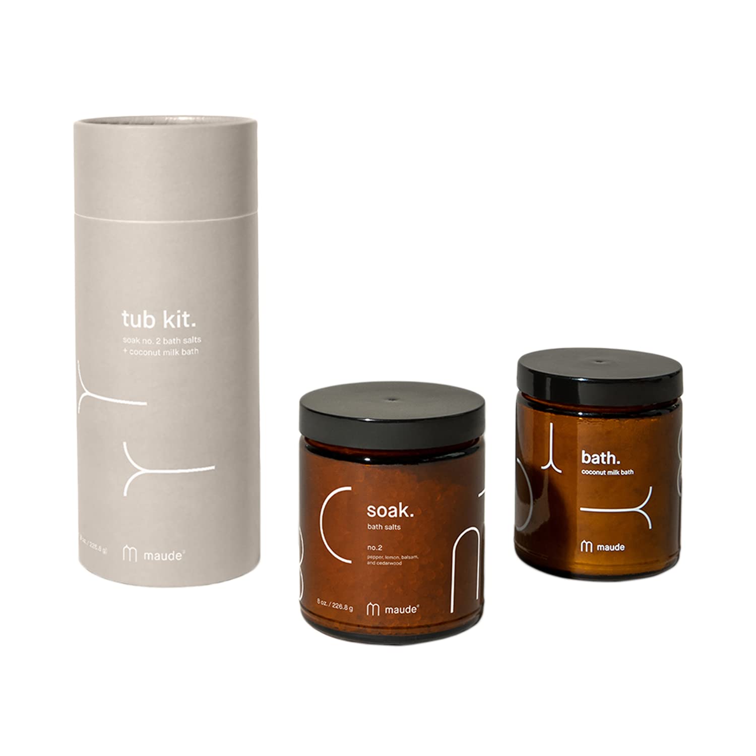 Maude Tub Kit No. 2 - Bath Salts + Coconut Milk Bath - Skin-Nourishing Dead Sea Salt + Gentle Coconut Milk Powder - Notes of Lemon + Cedarwood - Stocking Stuffers + Gifts for Women + Men (2-Piece Set)