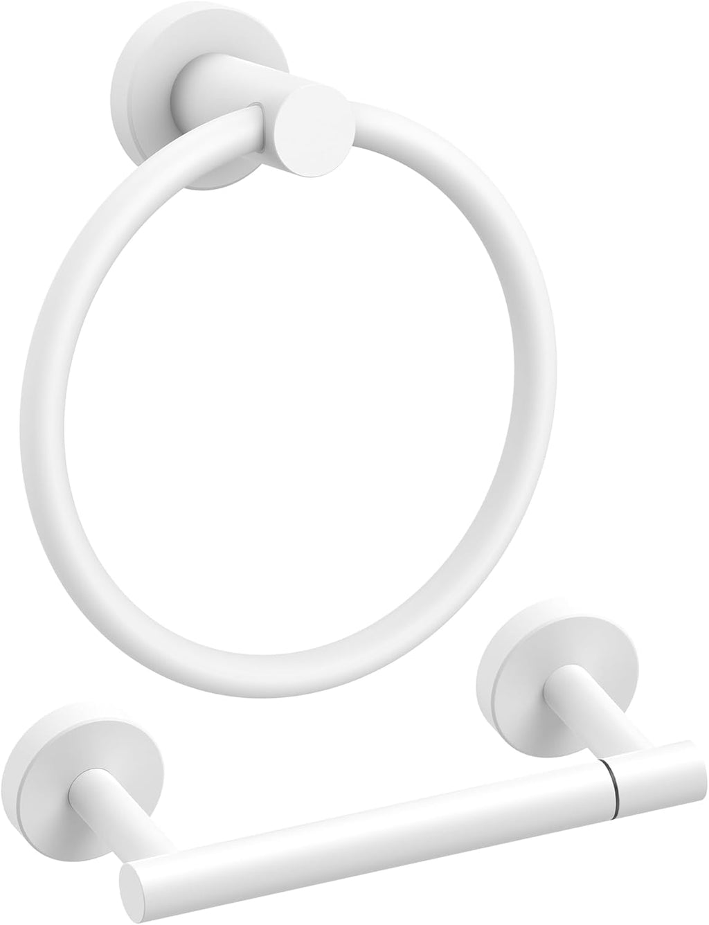 FORIOUS Toilet Paper Holder Wall Mount, SUS304 Stainless Steel Double Post Pivoting Tissue Roll Holder and Hand Towel Ring Set for Bathroom, RV, Bathroom Hardware Accessories Set, White