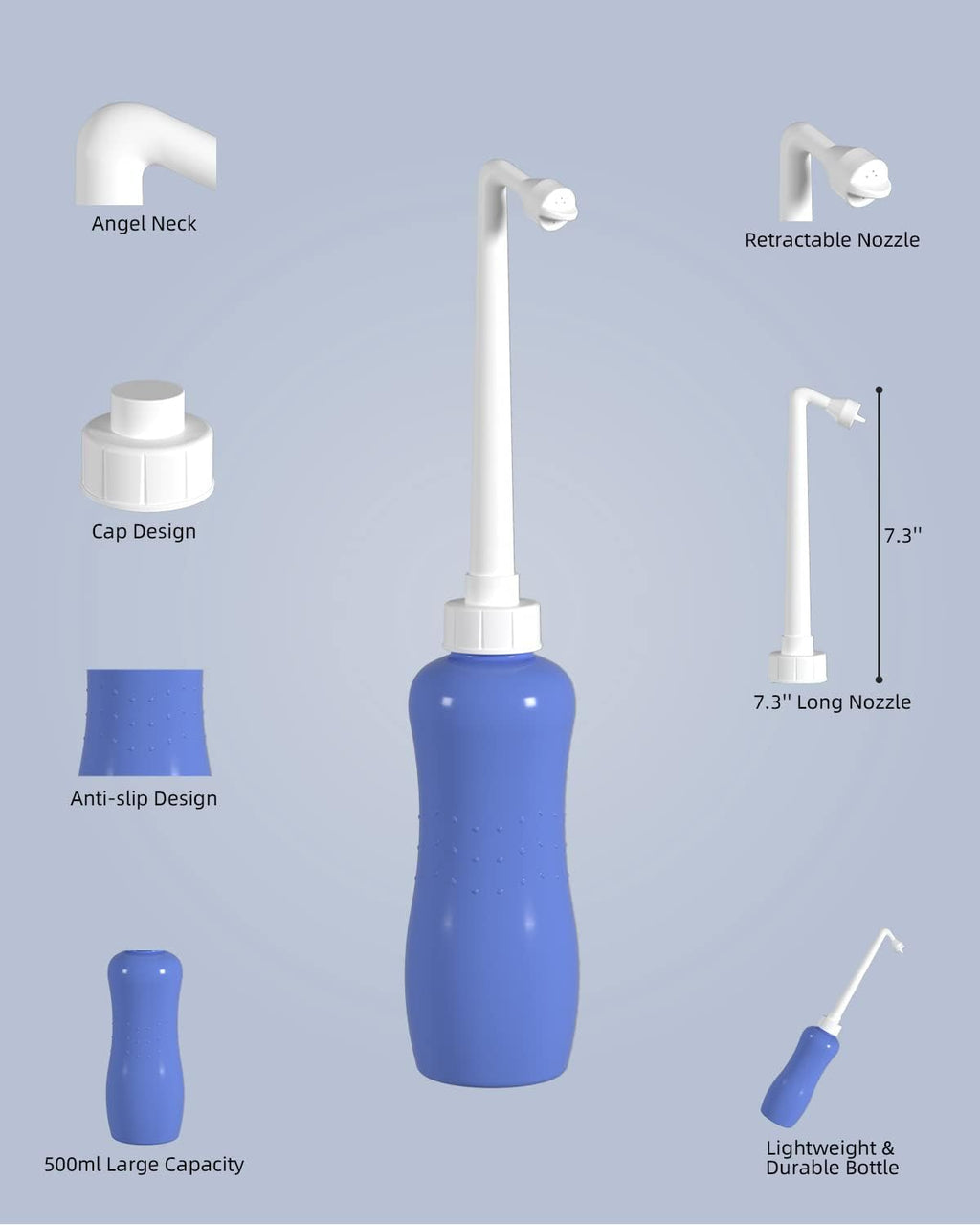 Hibbent Portable Bidet for Travel, Handheld Travel Bidet for Personal Hygiene Care, Personal Cleansing Use, Extended Nozzle, 17oz(500ml) Bathroom Toilet Spray, Purple