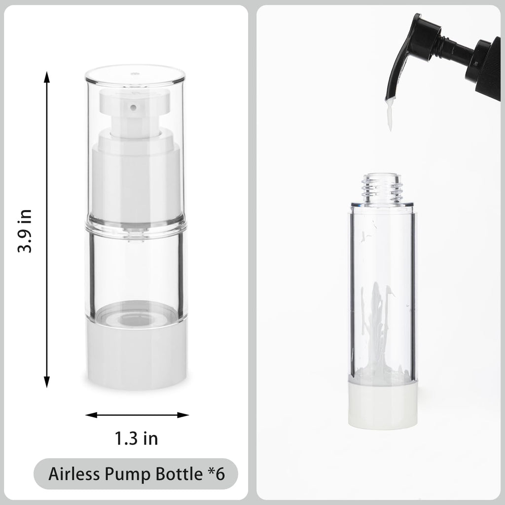 0.5OZ/15ML Clear Airless Pump Bottles, Lotion Dispenser Travel with Pump, Vacuum Plastic Travel Size Lotion Bottle for Foundation, Creams, Cosmetic(6 Pack)