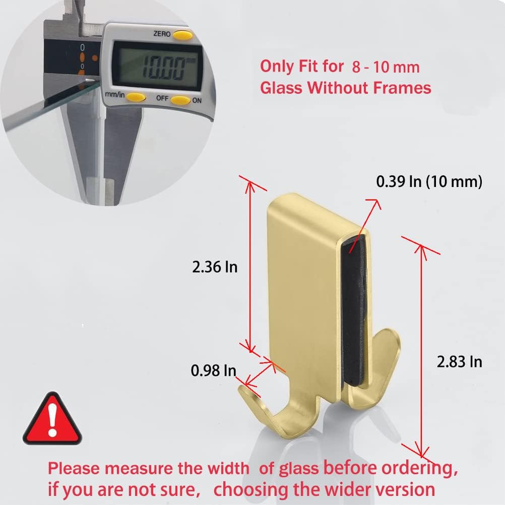 Double Hooks for Glass Shower Door, Towel Hooks Over The Bathroom Glass Wall 0.31-0.39in, Stainless Steel, Gold 4 Pack