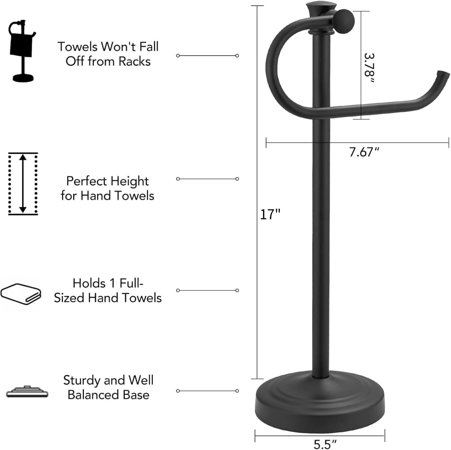 BESy 17 Inch Matte Black Stand Towel Bar Hanger Hand Towel Bar Bathroom Vanity Countertop Towel Holder Free Standing Stainless Steel Towel Ring Hardware Accessories Towel Rack
