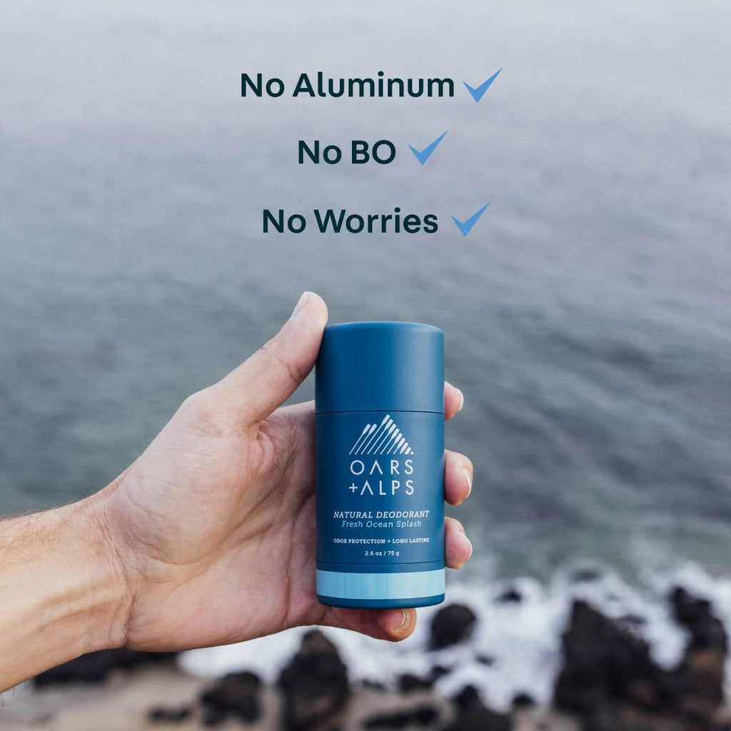 Oars + Alps Deodorant for Men & Women, Aluminum Free Deodorant for Men, Dermatologist Tested, Clean Ingredients, Non Toxic, Vegan, Long Lasting, Odor Protection, Fresh Ocean Splash, 3pk, 2.6oz