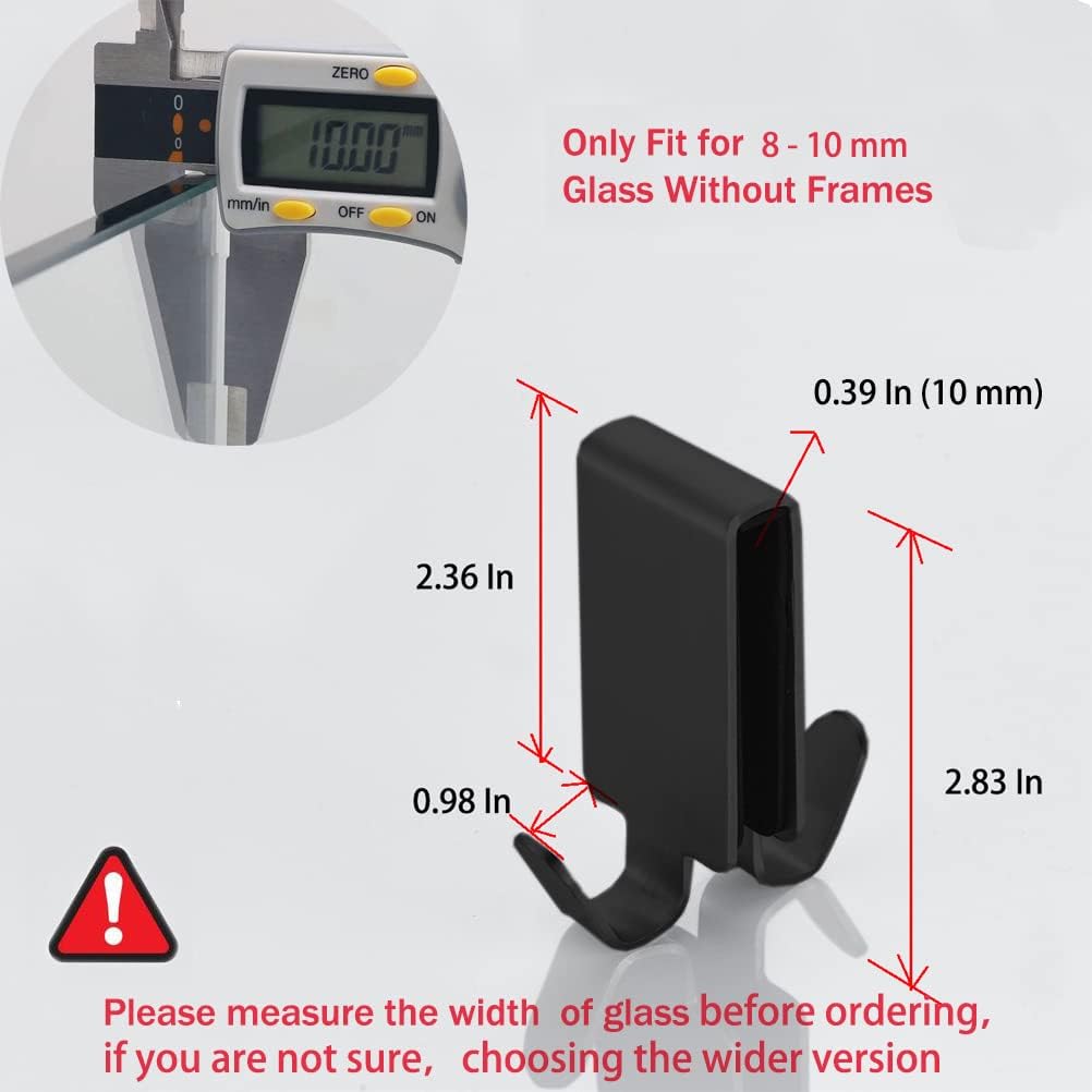 Double Hooks for Glass Shower Door, Towel Hooks Over The Bathroom Glass Wall 0.31-0.39in, Stainless Steel, Black 4 Pack