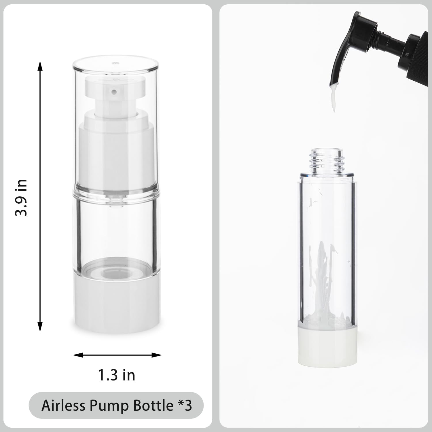 0.5OZ/15ML Clear Airless Pump Bottles, Lotion Dispenser Travel with Pump, Vacuum Plastic Travel Size Lotion Bottle for Foundation, Creams, Cosmetic(3 Pack)