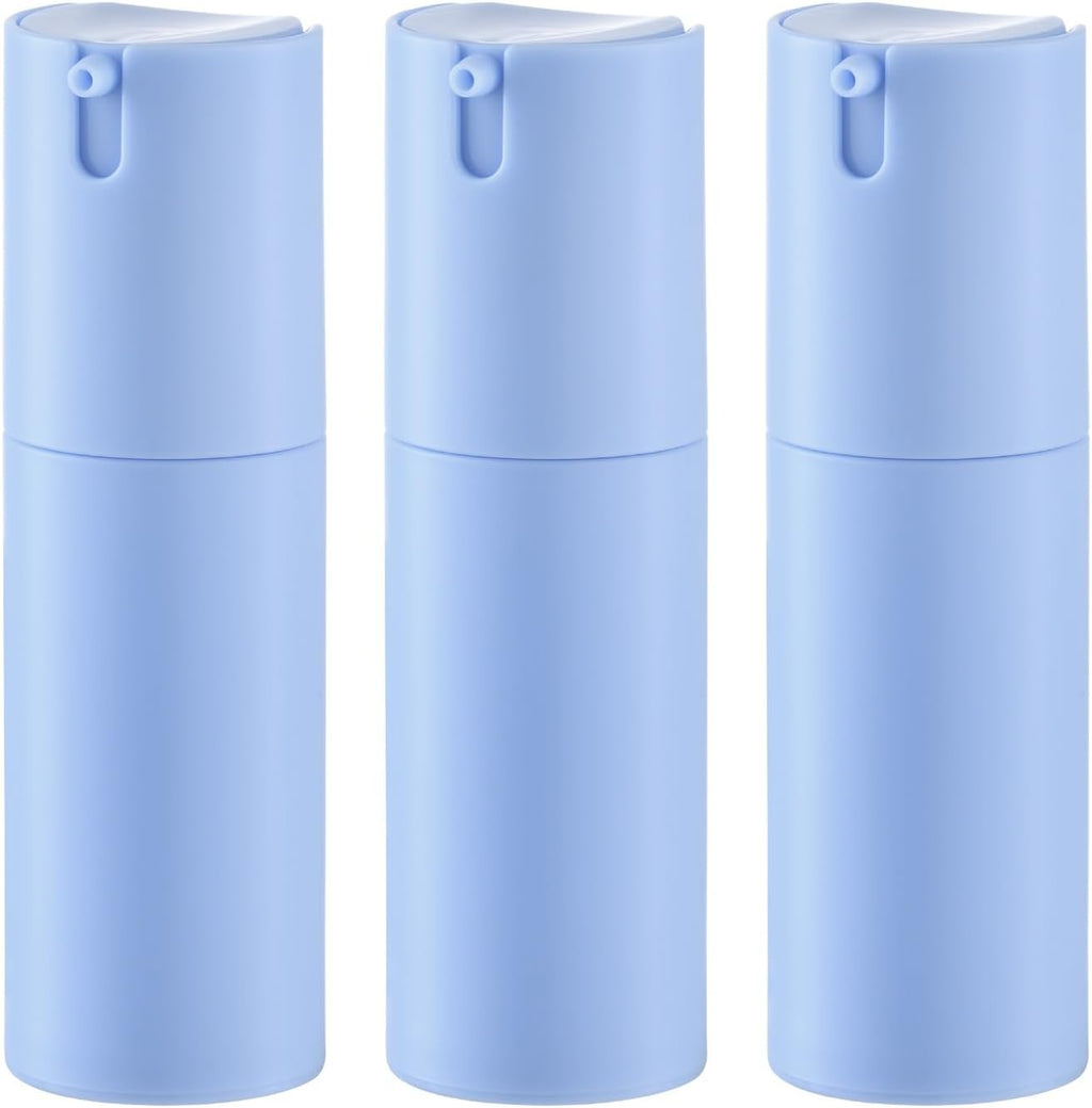 1 oz Airless Pump Bottles, Travel Lotion Container, Skincare Containers for Moisturizer (Plastic, Matte Blue, 3Pcs)