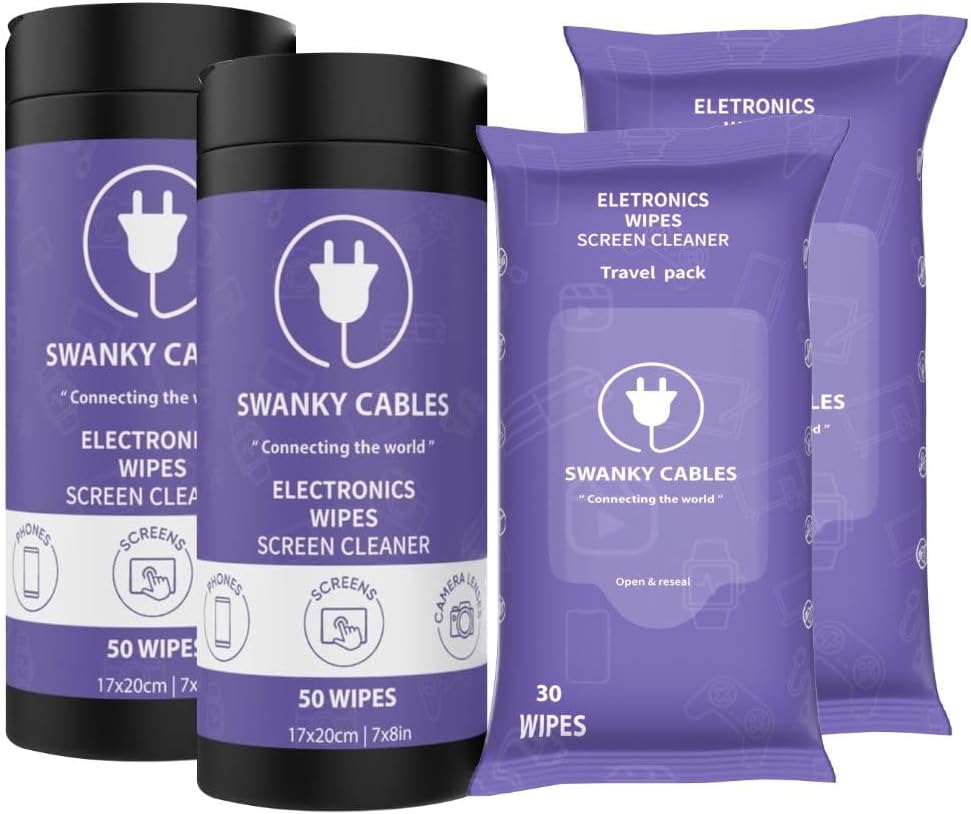 Screen Cleaner Wipes Bundle - Electronic Wipes for Screens, Computer, Phone, TV, Monitor and Lens, Tech Cleaning Supplies, Includes Microfiber Cloth - 2 Canister & 2 Soft Wipes