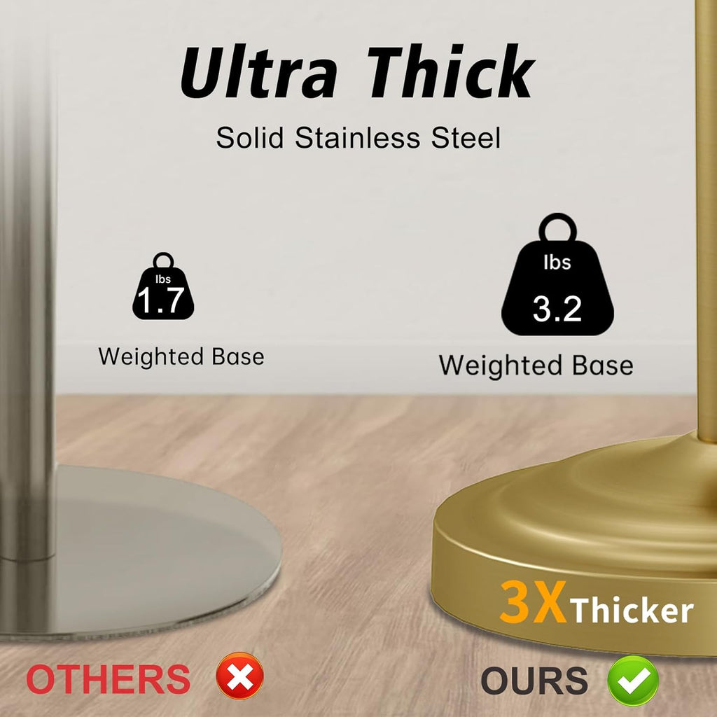 Hoimpro 17 Inch Stand Hand Towel Holder Towel Bar Towel Hanging Ring, Free Standing Floor Hand Towel Rack Storage for Bathroom Kitchen Vanity Countertops, Hardware Accessories(Brushed Gold)