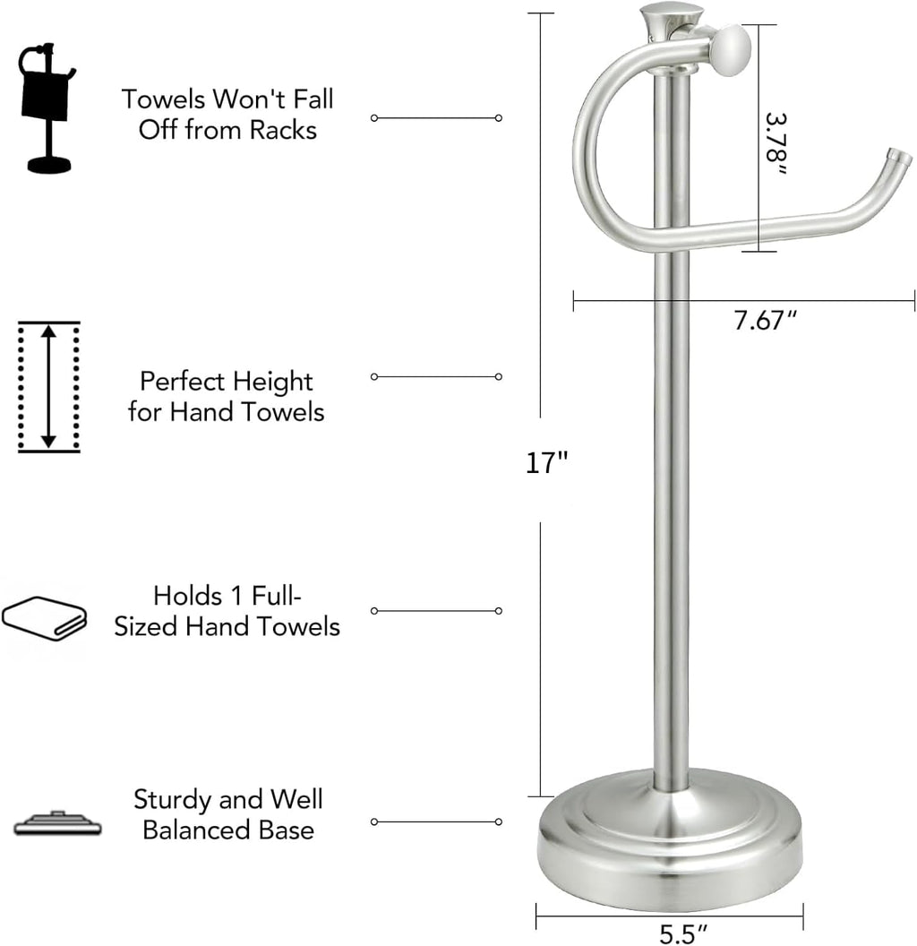 BESy 17 Inch Brushed Nickel Stand Towel Bar Hanger Hand Towel Bar Bathroom Vanity Countertop Towel Holder Free Standing Stainless Steel Towel Ring Hardware Accessories Towel Rack