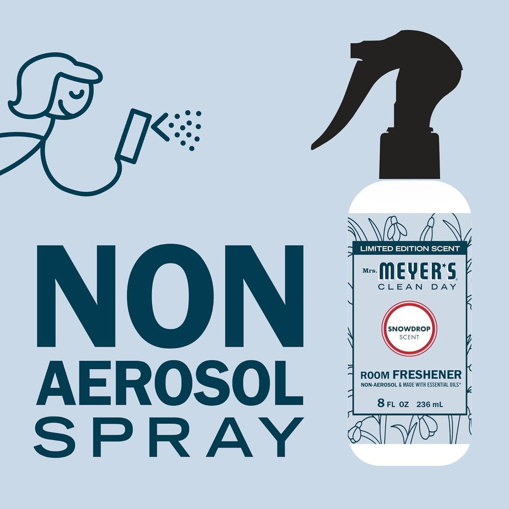 MRS. MEYER'S CLEAN DAY Room and Air Freshener Spray, Non-Aerosol Spray Bottle Infused with Essential Oils, Snowdrop, 8 fl. oz