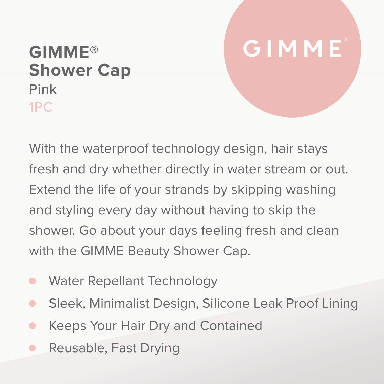 Gimme Beauty - Lined Shower Cap for Women and Men - Sleek Waterproof Shower Cap for Long Hair or Dry Styles - Reusable & Fast Drying with a Silicone Leak Proof Lining - Soft Pink (1 Count)