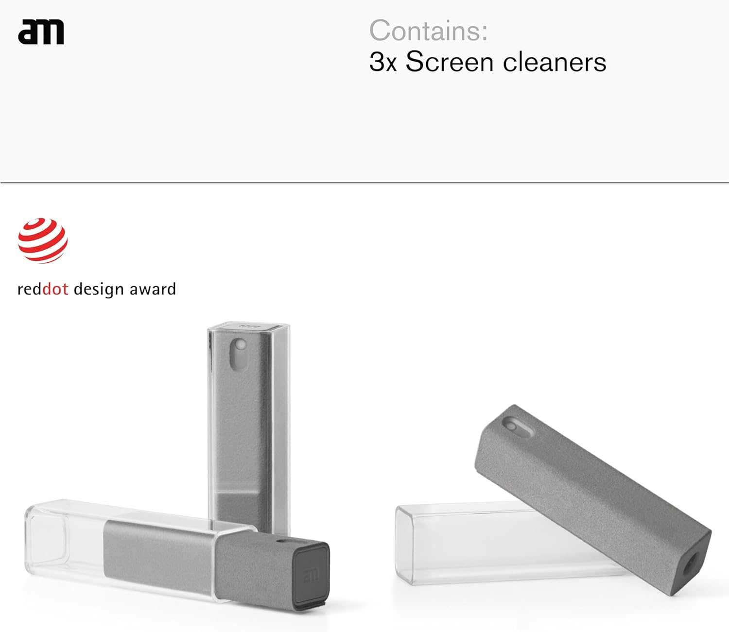 am Screen Cleaner Mist Spray with Microfiber Cloth Around – Alcohol-Free, Streak-Free Screen Cleaning Kit for Smartphones, Tablets, Laptops, Smart TVs & Car Screens, 3 Pack, Gray