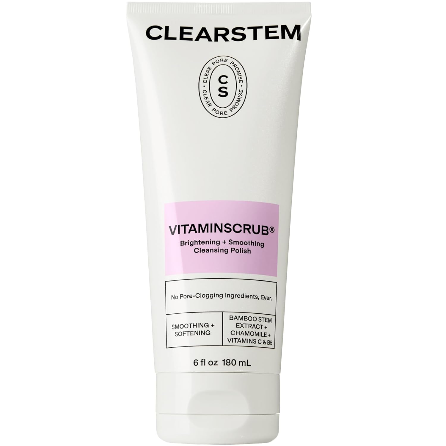 CLEARSTEM - VITAMINSCRUB - Antioxidant-Infused Scrub Cleanser - Exfoliating Face Wash + Body Scrub - Vitamin C, Hemp, Bamboo - Skin Care Products - Gluten Free, Cruelty Free - 6 fl oz / 177ml