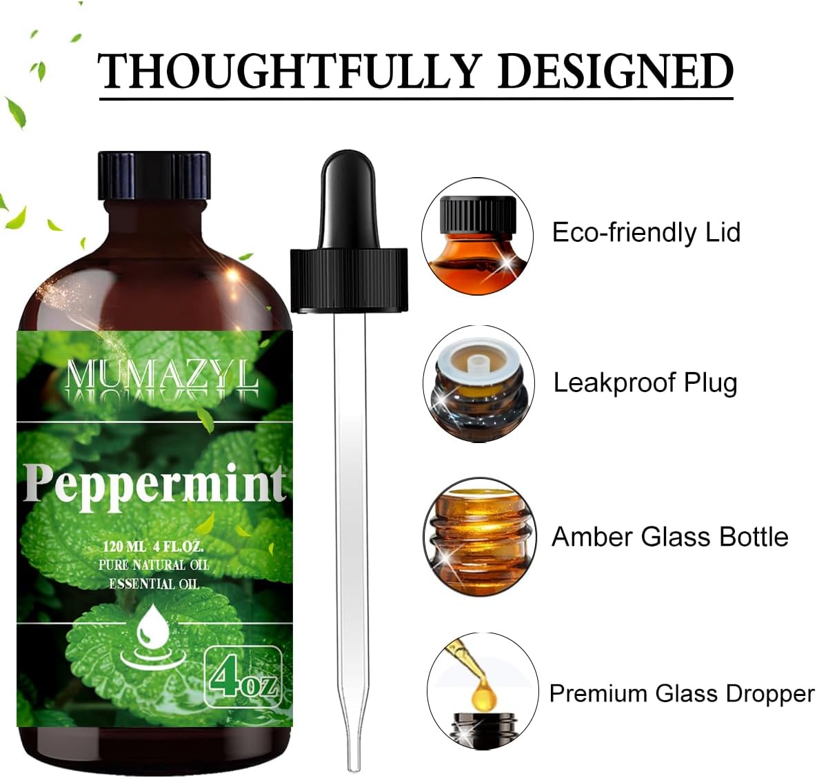 Peppermint Essential Oil, Peppermint Oil 4 Fl Oz 120ML for Diffuser Humidifier Yoga Cleaning DIY Candle Soap Making Essential Oils