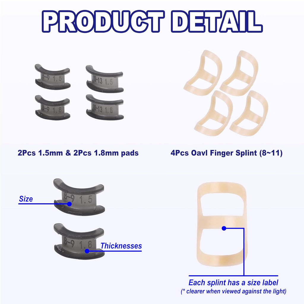 8Pcs Oval Finger Splints & Click-Lock Adjustment Kit, 4 Graduated Finger Ring Splint & 4 Splint Adjustment, Finger Braces for Arthritis, Mallet, Straightening, Support (Size 8-11)