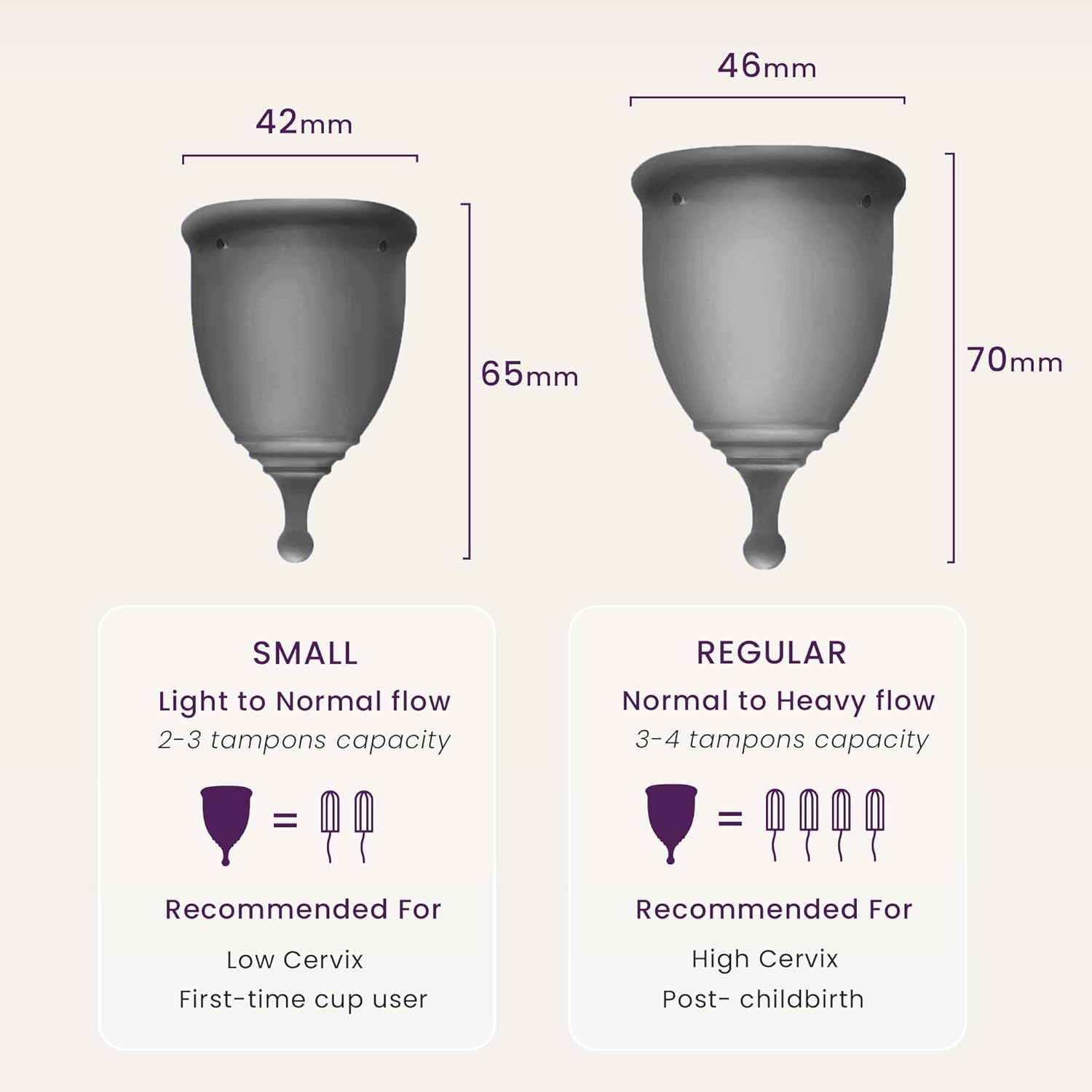 EcoBlossom Reusable Menstrual Cup and Case - The Most Reliable Medical Grade Silicone Period Cups - Comfortably use for 12 Hours (Small/Large (Pack of 2), Gray Cup & Case)