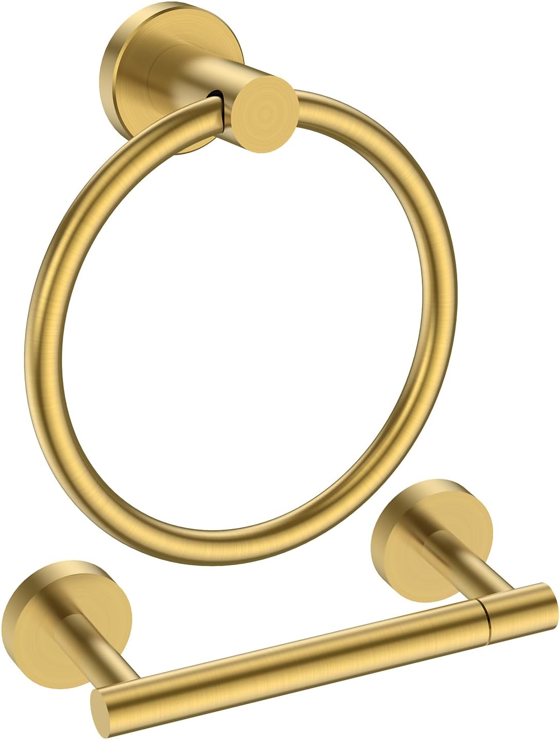 FORIOUS Toilet Paper Holder Wall Mount, SUS304 Stainless Steel Double Post Pivoting Tissue Roll Holder and Hand Towel Ring Set for Bathroom, RV, Bathroom Hardware Accessories Set, Brushed Gold