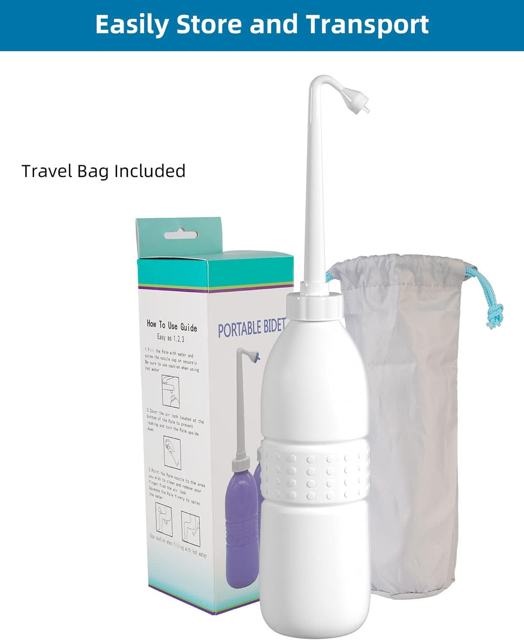 Hibbent Portable Bidet for Travel, Handheld Travel Bidet for Personal Hygiene Care, Personal Cleansing Use, Extended Nozzle, 21.8oz(620ml) , White