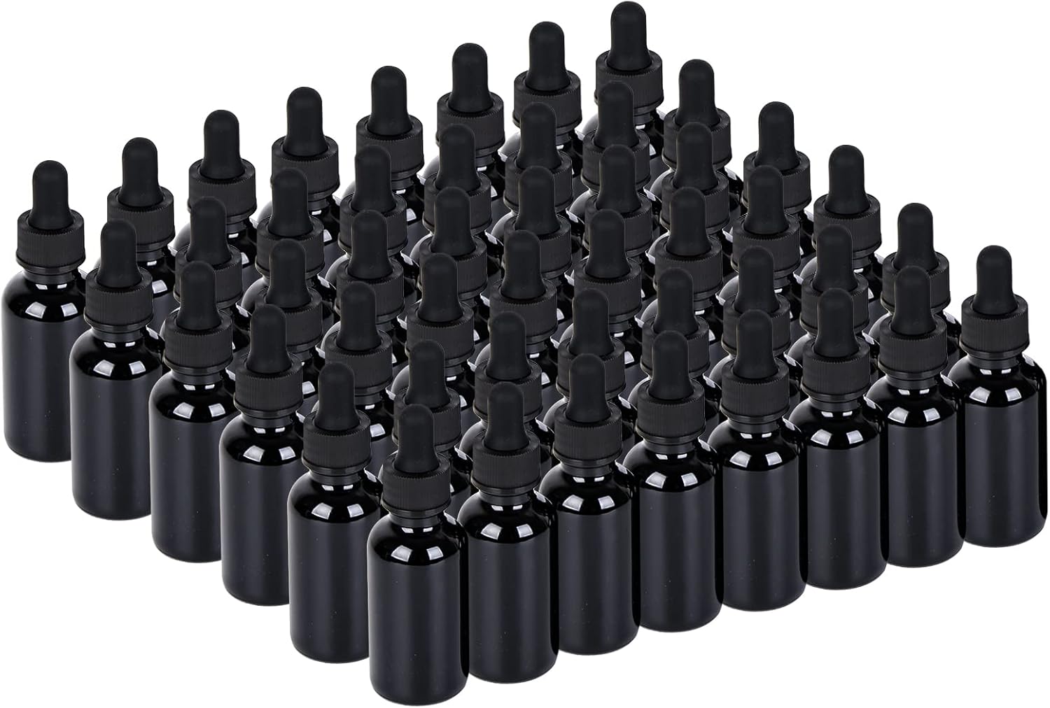 1 oz UV Resistant Dropper Bottle 48 Pack Black Glass Boston Bottles 30ml with Eye Droppers Black Caps for Essential Oils, Perfume, Leak Proof Travel Bottles for Liquids