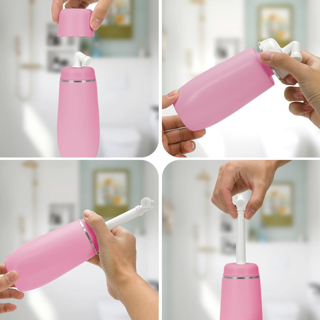 Portable Bidet for Travel, 400ml Peri Bottle, Handheld Personal Hygiene Cleaner, Leakproof & Reusable Wash Bottle for Women & Men (Pink)
