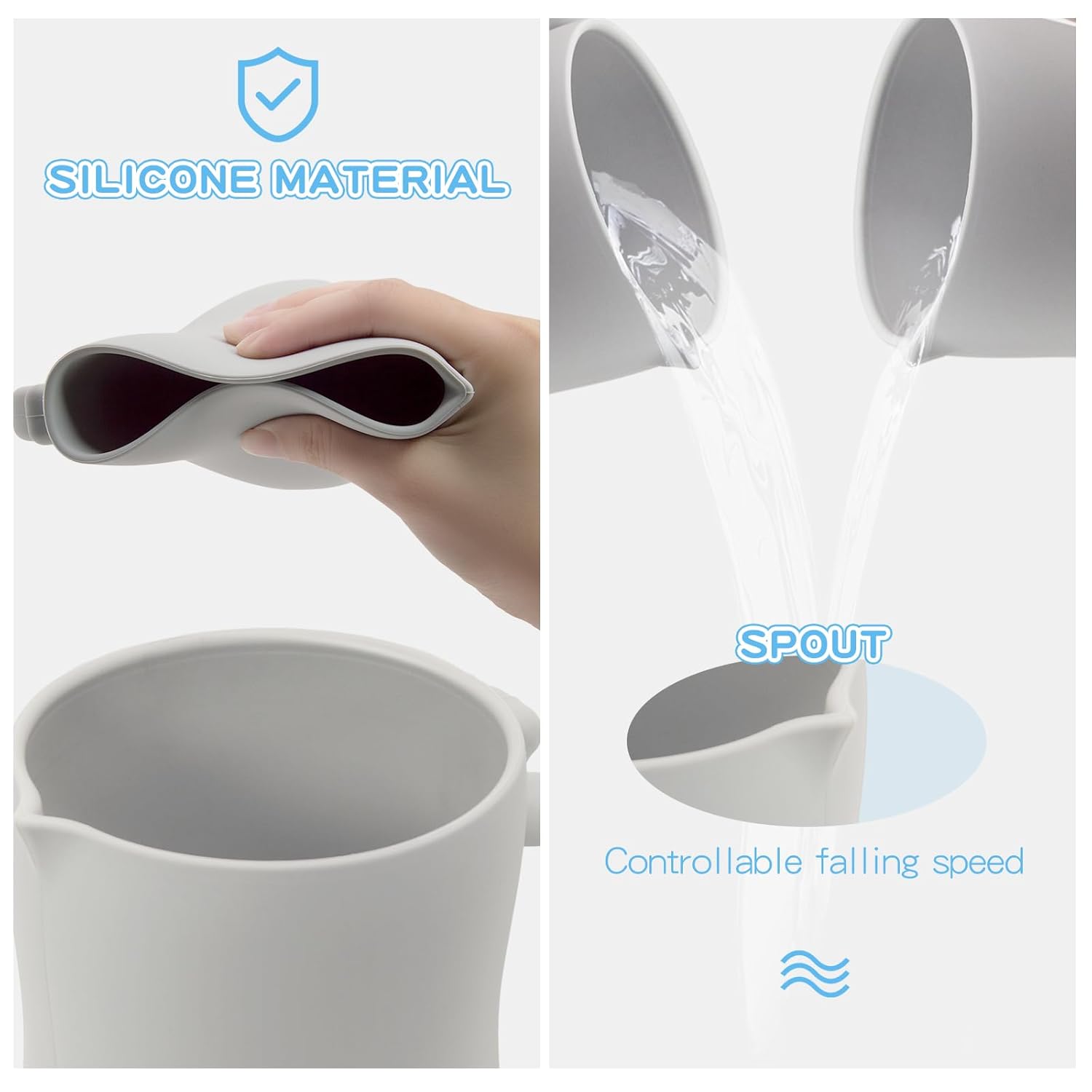 Mandoo Baby Bath Rinse Cup - Food Grade Silicone Shampoo & Body Washing Rinser for Kids With Easy Grip Handle - Baby Essentials (Light Gray)