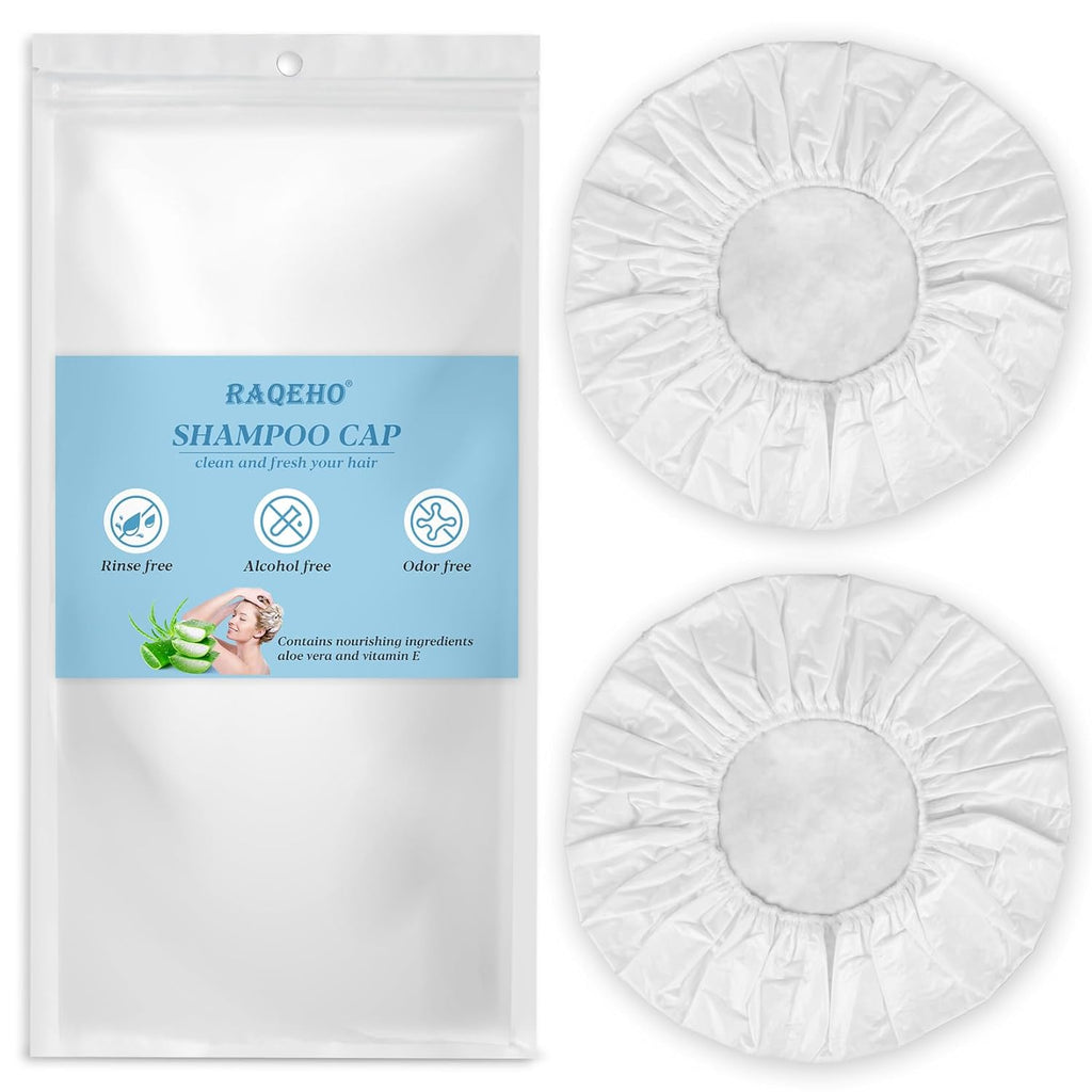 2PCS Shampoo Caps No Rinse - Rinse Free dry Shower Cap Shampoo Conditioner Rinseless Waterless Hair Washing Cap For Elderly Adults Men Women Hospital After Surgery Bedridden Patient（Short Hair）