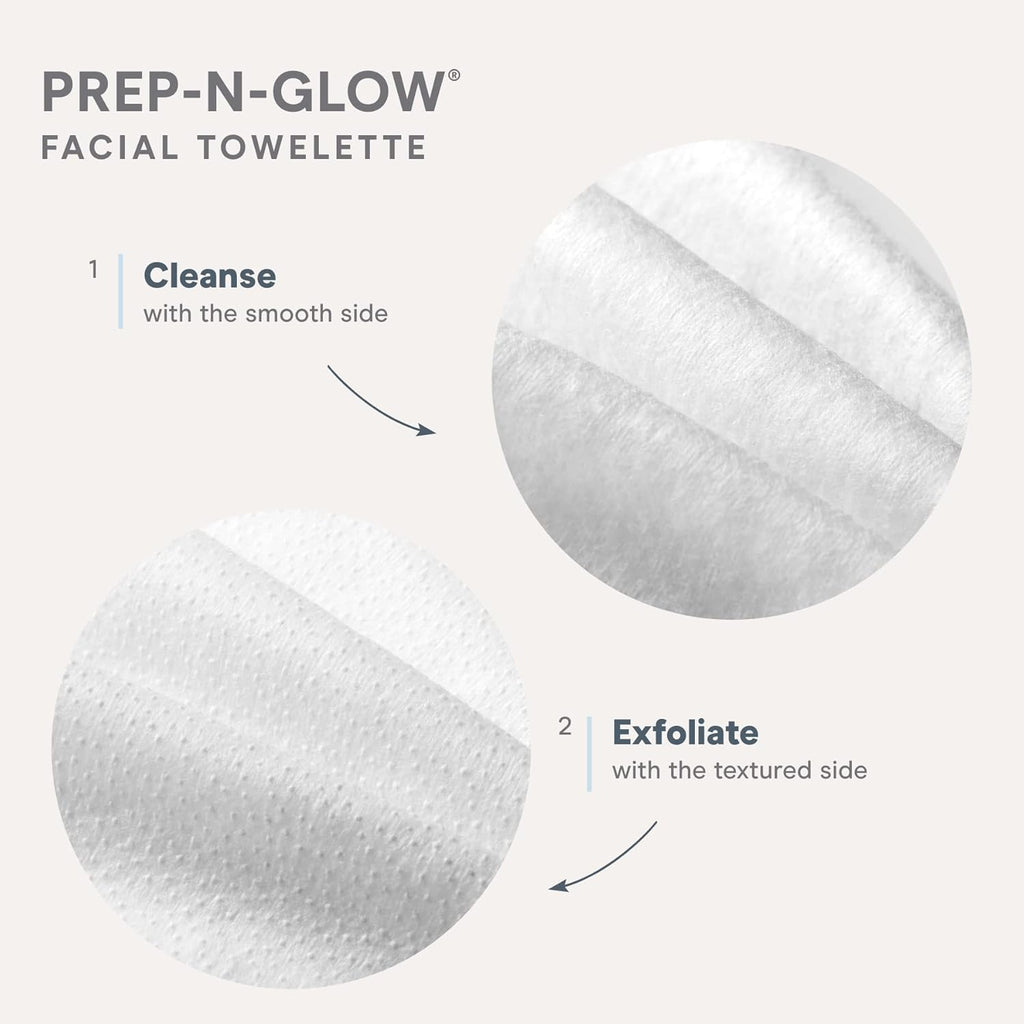 NuFACE Prep-N-Glow Facial Towelettes - 2-in-1 Exfoliating + Cleansing Makeup Remover Wipes, Hyaluronic Acid Travel Face Wipes to Hydrate & Brighten for Glowing Skin - 5 Individually Wrapped Cloths