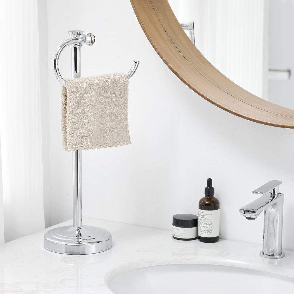BESy 17 Inch Polished Chrome Stand Towel Bar Hanger Hand Towel Bar Bathroom Vanity Countertop Towel Holder Free Standing Stainless Steel Towel Ring Hardware Accessories Towel Rack