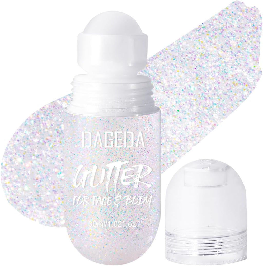 DAGEDA Body Glitter Gel, Roll-on Face Glitter for Mermaid Makeup Festival Rave Accessories, Holographic Hair Glitter Gel,Body Shimmer Halloween Makeup for Rave Party (Dazzle)