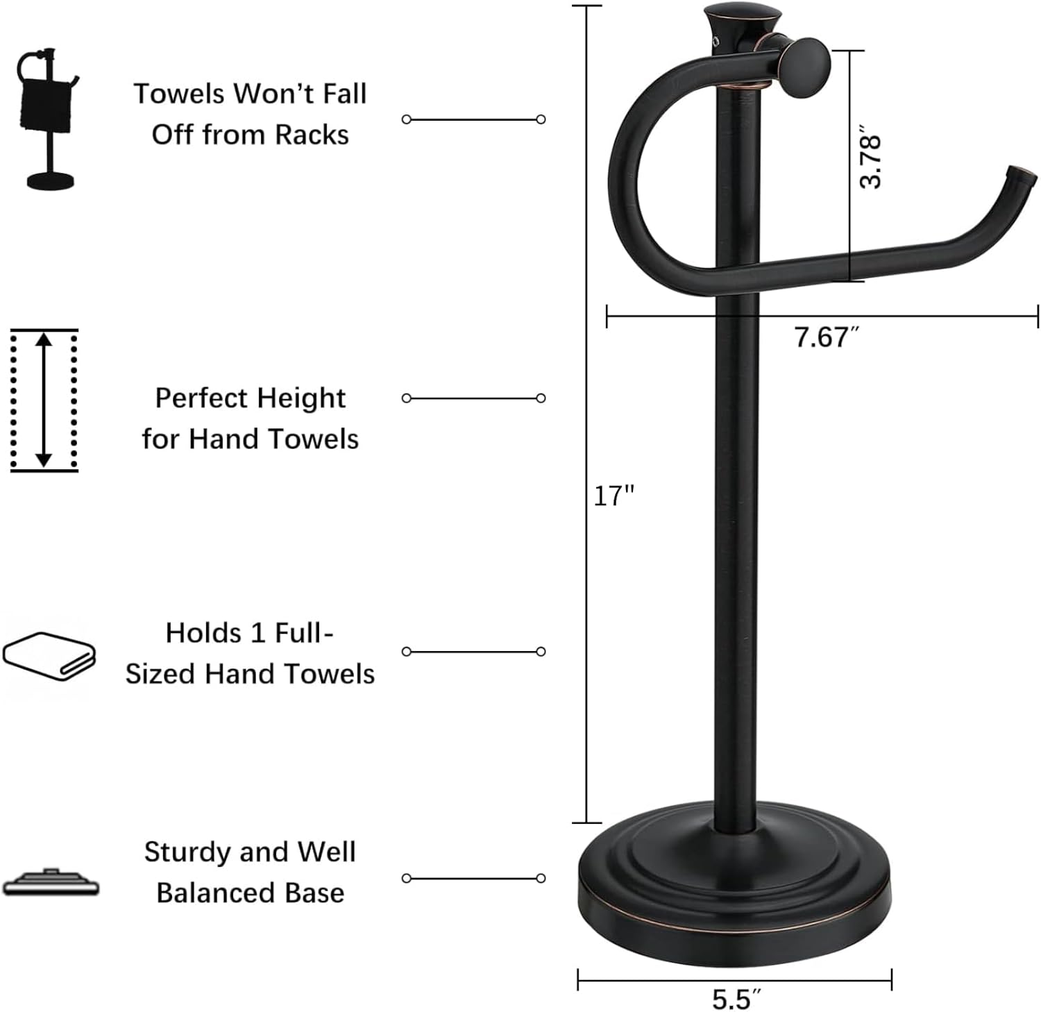 BESy 17 Inch Oil Rubbed Bronze Stand Towel Bar Hanger Hand Towel Bar Bathroom Vanity Countertop Towel Holder Free Standing Stainless Steel Towel Ring Hardware Accessories Towel Rack