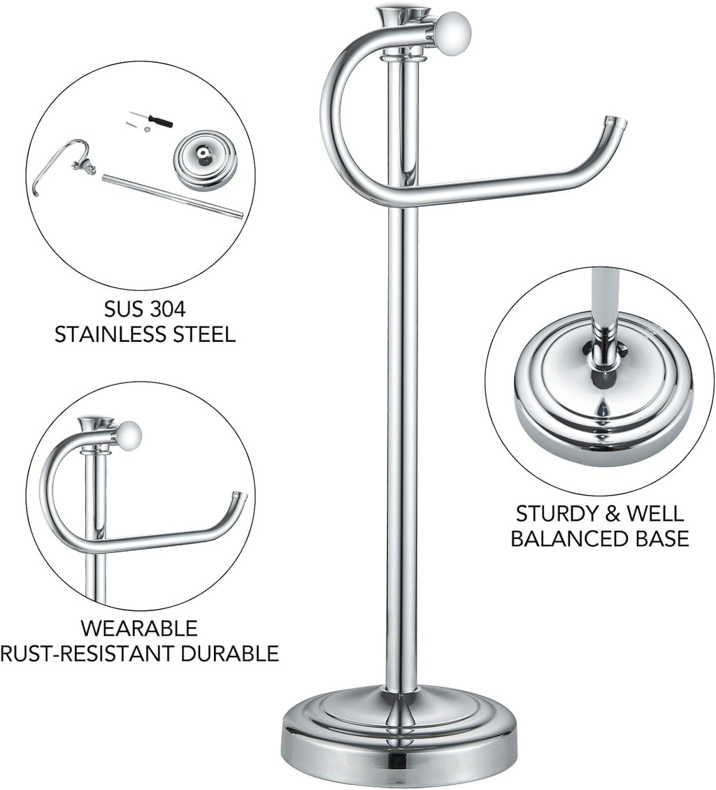 BESy 17 Inch Polished Chrome Stand Towel Bar Hanger Hand Towel Bar Bathroom Vanity Countertop Towel Holder Free Standing Stainless Steel Towel Ring Hardware Accessories Towel Rack