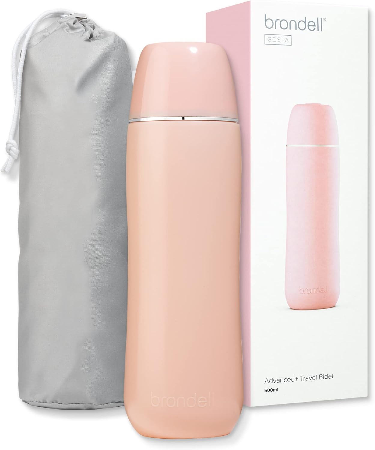 Brondell GoSpa Advanced Portable Bidet for Travel–Pop-Up Nozzle System –High-QualityCompact Bidet with Discreet Travel Bag for Convenient Storage–500mL, Pink