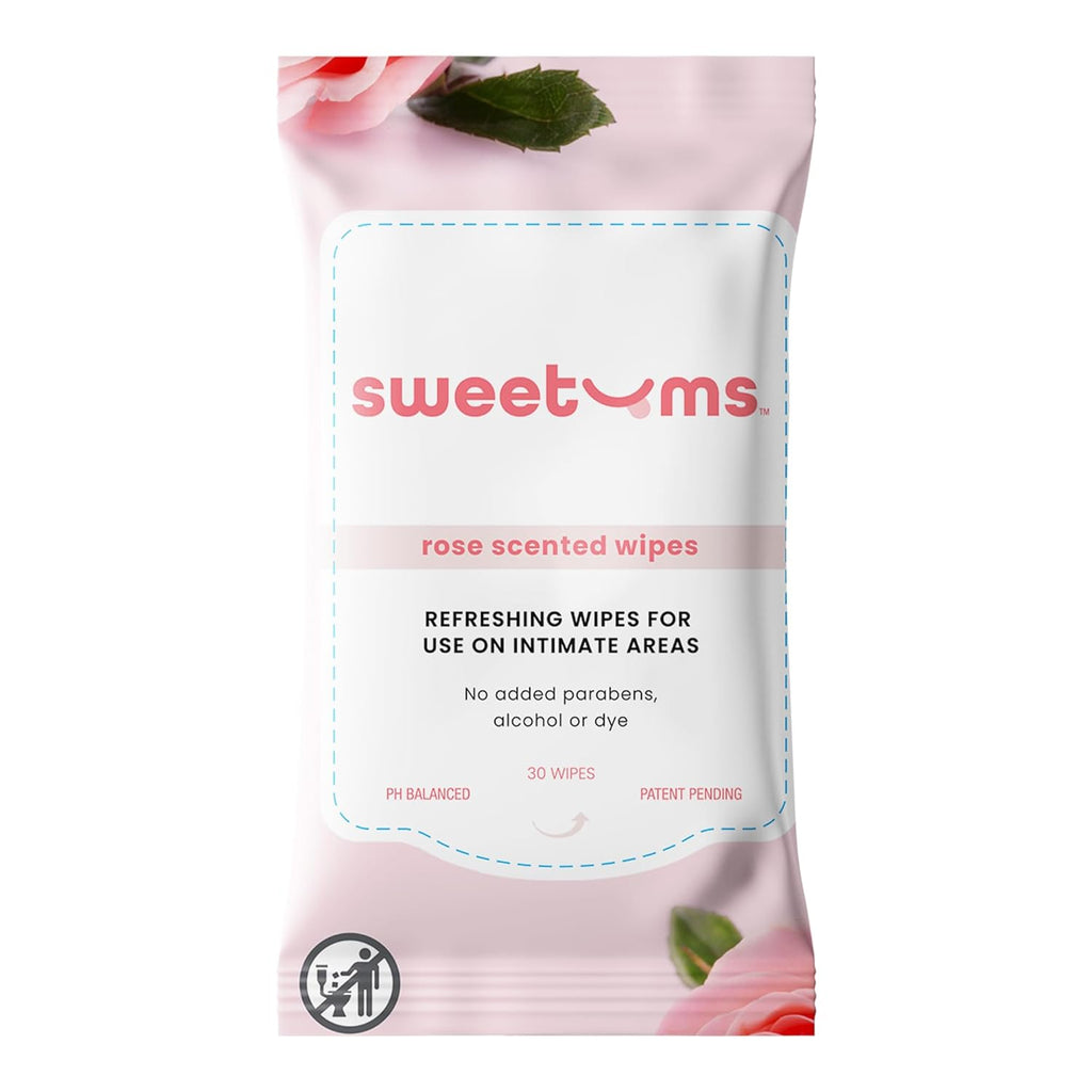 Rose Scented Daily Feminine Wipes for Women – pH Balanced Unflavored Intimate Wipes – Water-Based, Aloe-Infused, Gentle on Sensitive Skin – Vegan, No Alcohol or Dyes, Travel-Friendly - 30ct
