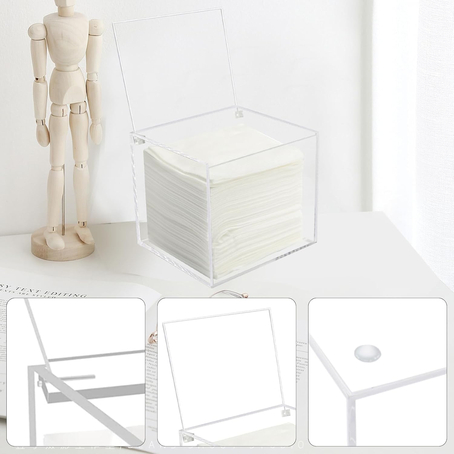 Disposable Face Towel Storage Box Compatible with Facial Towel XL, Acrylic Disposable Face Towelette Holder Container, Clear