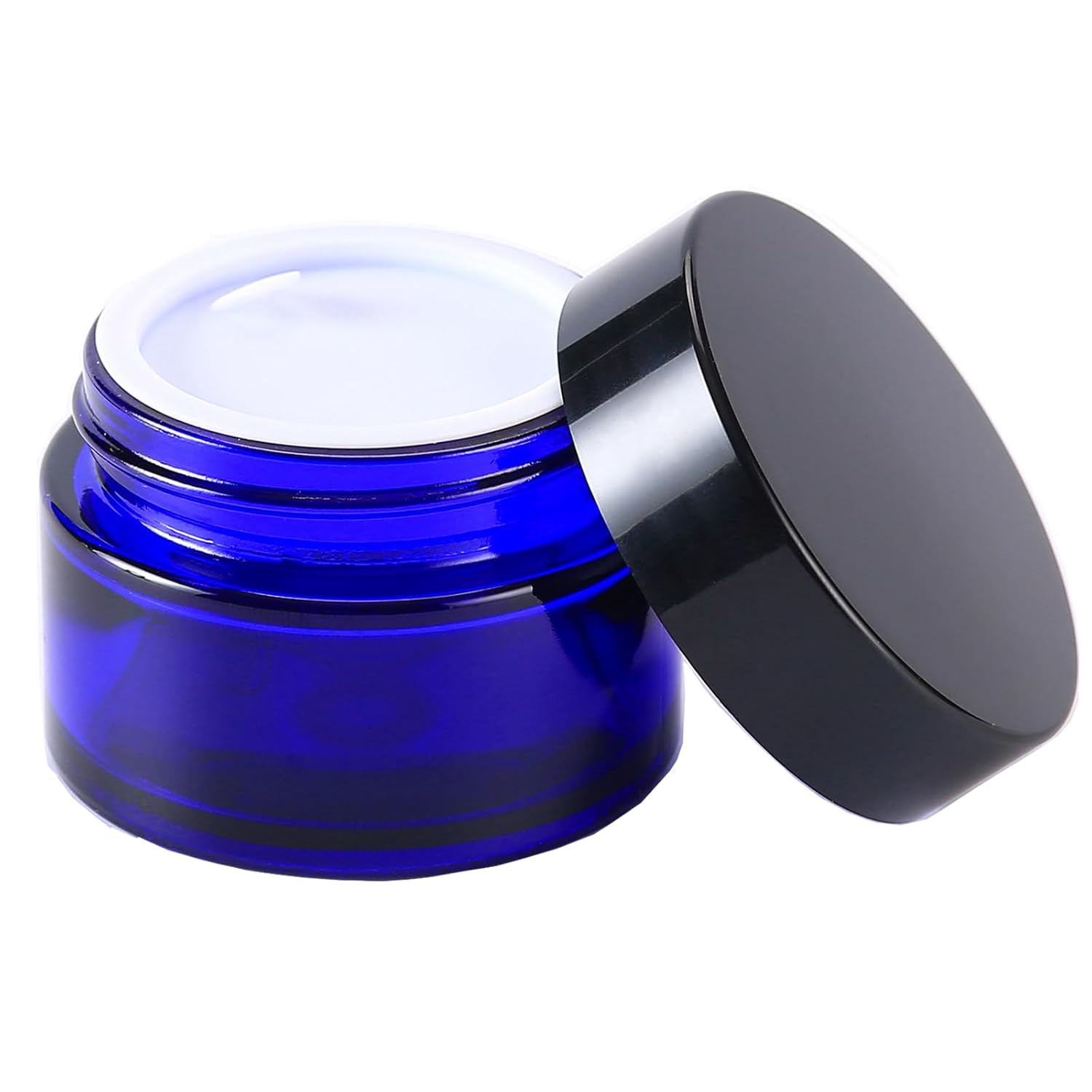 1 oz Glass Container Jar with Lid, Small Empty Cosmetic Round for Cream, Lotion (Blue)
