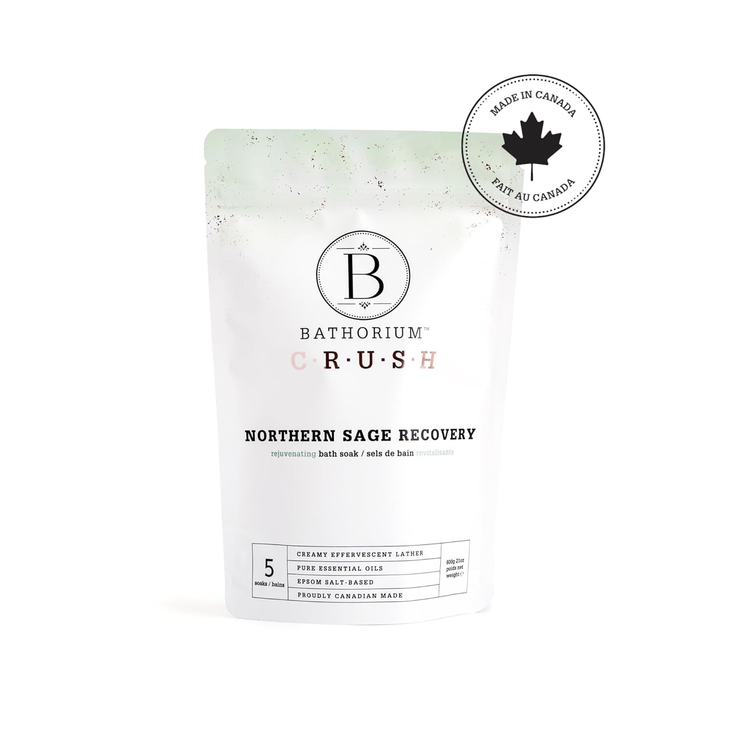 Bathorium Northern Sage Recovery Crush, Revitalizing Bath Soak, Dead Sea & Epsom Salt, Sage, Pine, Eucalyptus, pH-Balanced for Women, 5+ Baths, 21 oz