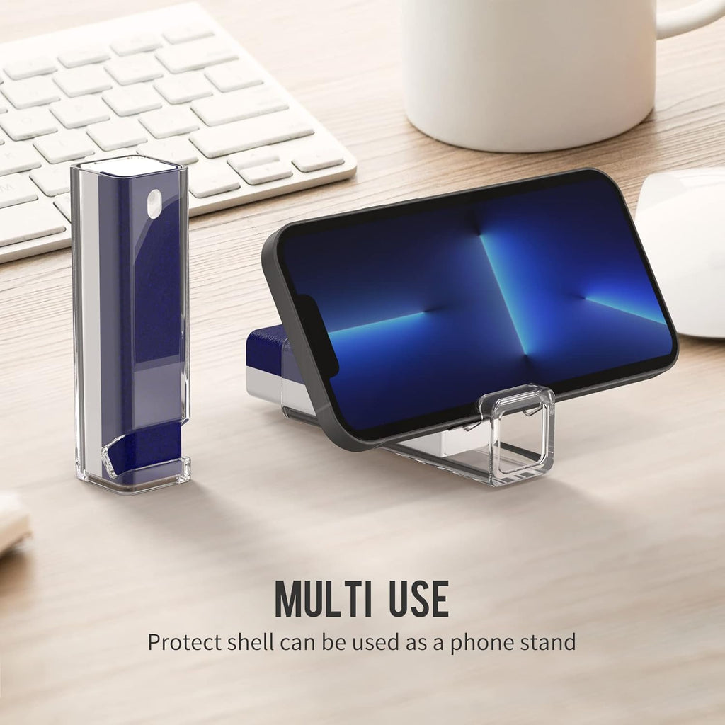 CLICK CLEAN Screen Cleaner, Fingerprint Proof Screen Cleaner Spray, All-in-One Cleaner with Microfiber, Shell and Phone Stand for All Phones, Laptop and Tablet Screens (Dark Blue)