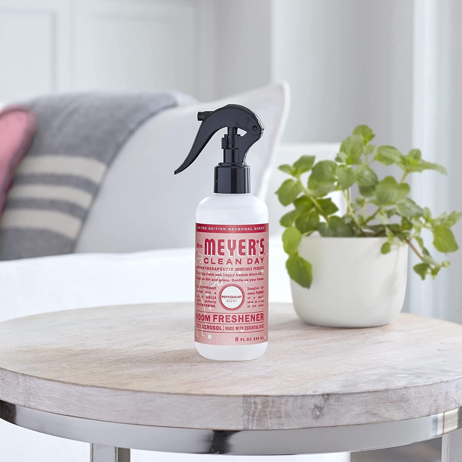 Mrs. Meyer's Room and Air Freshener Spray, Non-Aerosol Spray Bottle Infused with Essential Oils, Peppermint, 8 Fl Oz. (Pack of 6)