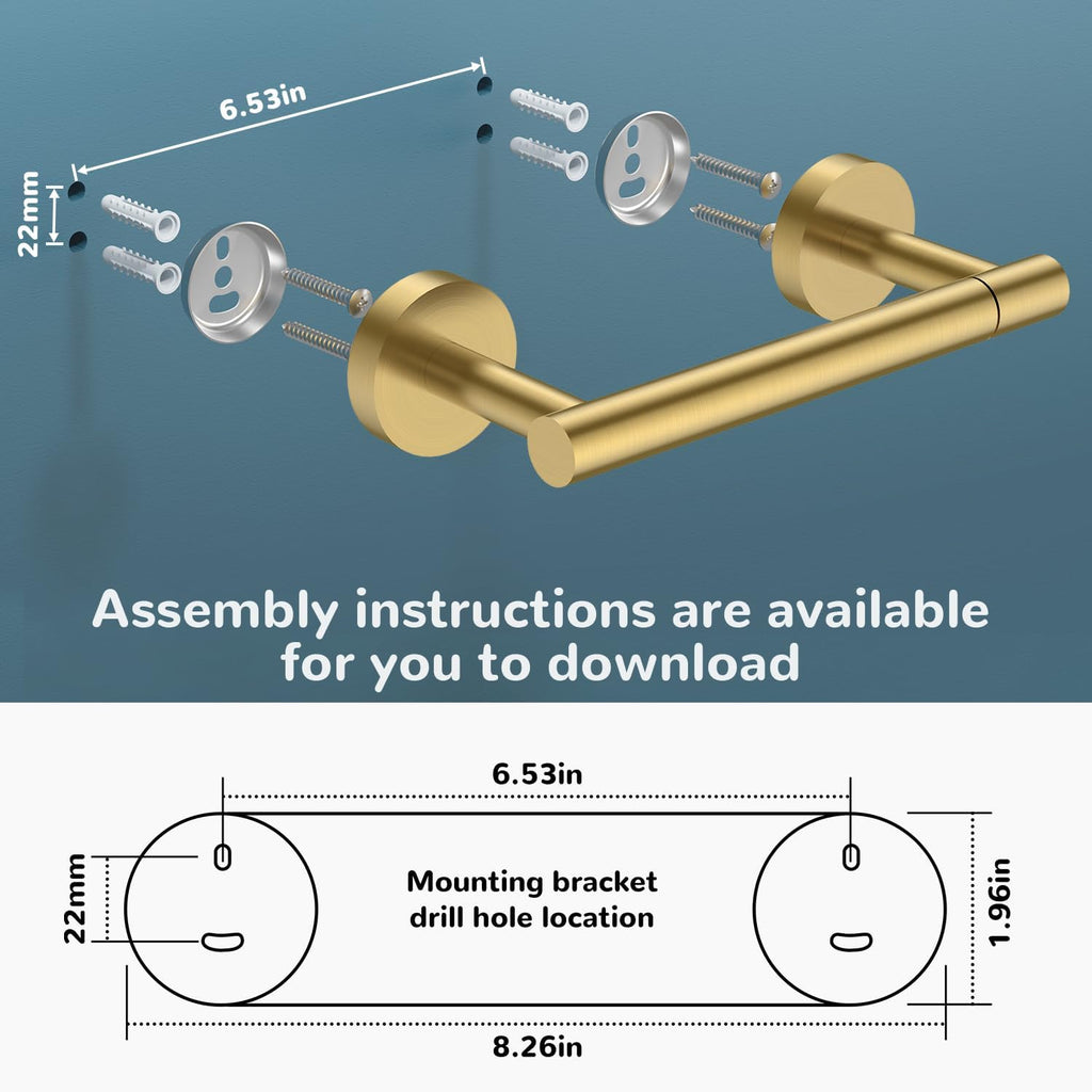 FORIOUS Toilet Paper Holder Wall Mount, SUS304 Stainless Steel Double Post Pivoting Tissue Roll Holder and Hand Towel Ring Set for Bathroom, RV, Bathroom Hardware Accessories Set, Brushed Gold