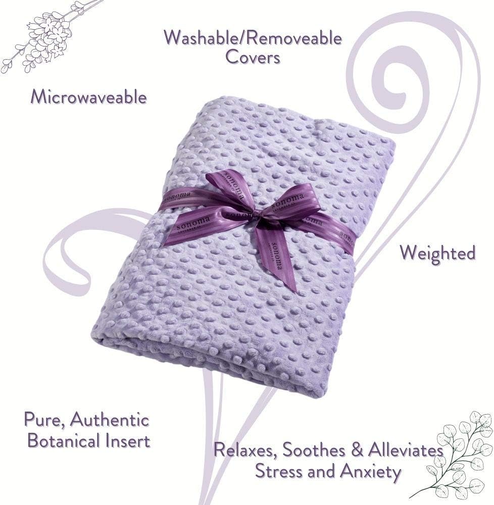 Sonoma Lavender Aromatherapy Spa Blanket Filled with Lavender Flowers and Flaxseed, Hot/Cold Microwaveable Heated Blanket for Soothing Muscles with Removable Washable Cover (44" x 18", Lilac Dot)