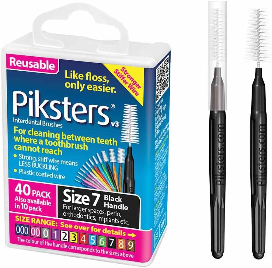 Piksters Interdental Brushes, 40 pk, Size 7, Interdental Tooth Brush for Extra Large Gaps, Gum Soft Bristles for Plaque Removal, Safe for Braces