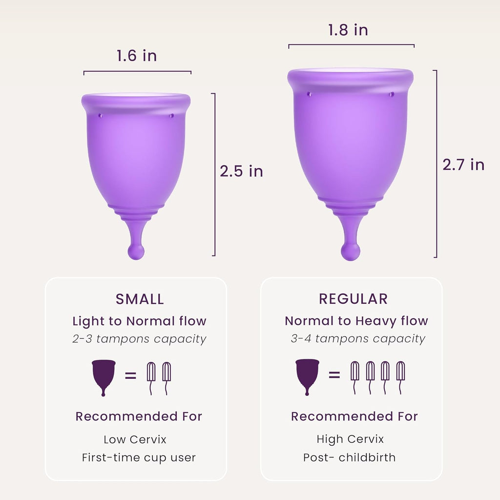 EcoBlossom Reusable Menstrual Cup and Case - The Most Reliable Medical Grade Silicone Period Cups - Comfortably use for 12 Hours (Large (Pack of 2), Round Stem & Case)