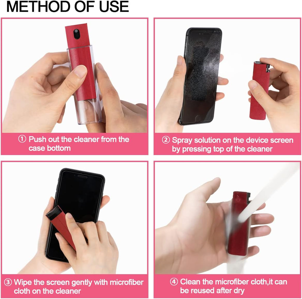 Screen Cleaner Touchscreen Mist Spray, walrfid Cleaning Kit for Electronic Smart Phone TV, Laptop, Tablet, PC, Computer Monitor Flat LCD, Eyeglasses, Compatible with iPhone iPad MacBook Pro (Red)