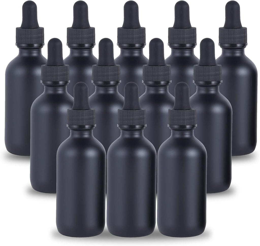 1 oz Dropper Bottle 12 Pack Black Glass Boston Bottles 30ml with Eye Droppers Black Caps for Essential Oils, Perfume, Leak Proof Travel Bottles for Liquids
